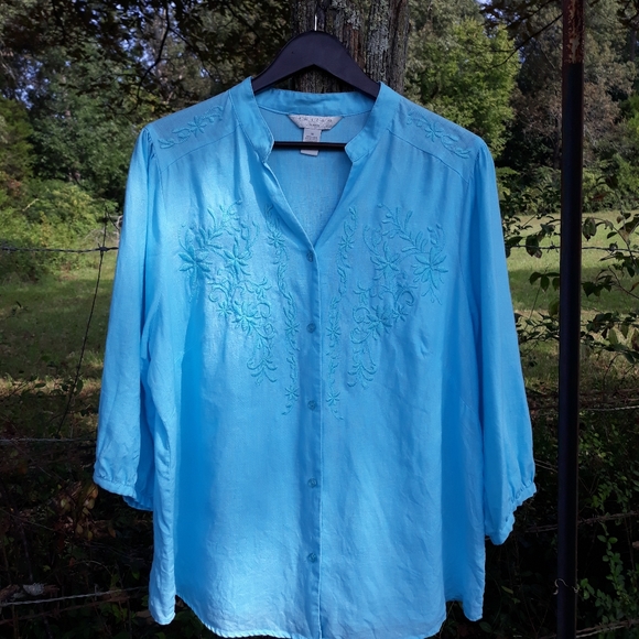 Tweeds Tops - Long sleeve linen blouse